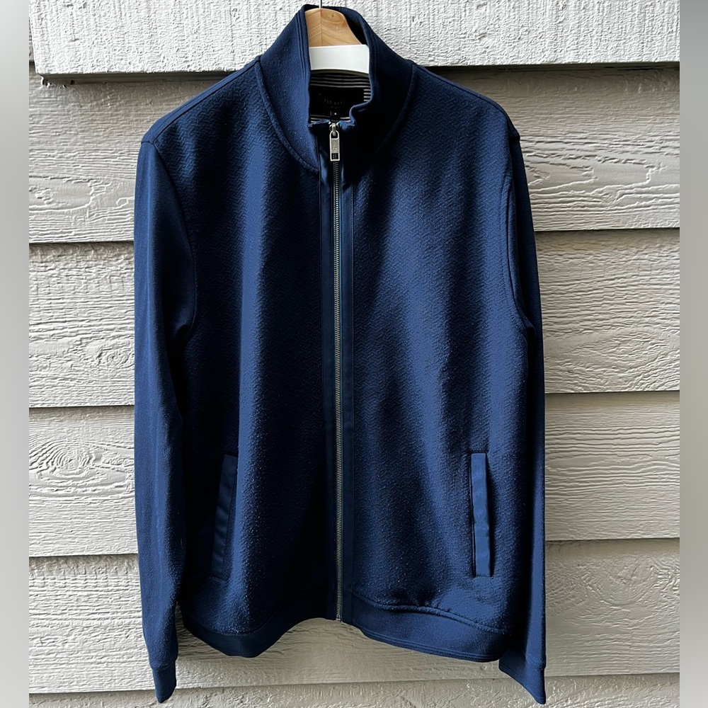 Ted Baker zip up navy blue sweater size 6
